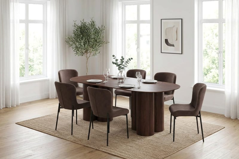 Juno Matgrupp rektangulärt 220 cm Valnöt med 6 Elsie Matstolar - Valnöt/Brun - Möbler - Matplats - Matgrupp & matbord med stolar