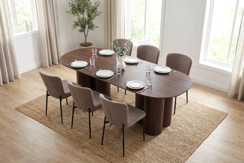 Juno Matgrupp rektangulärt 220 cm Valnöt med 6 Elsie Matstolar - Valnöt/Grå - Möbler - Matplats - Matgrupp & matbord med stolar