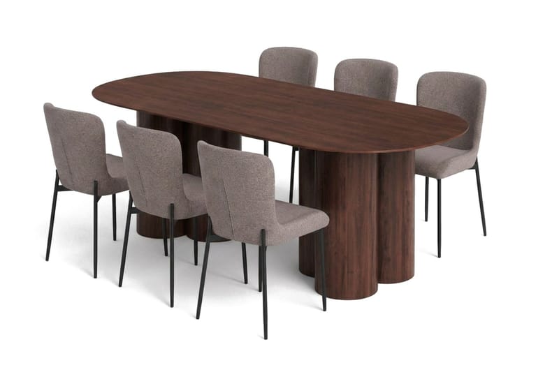 Juno Matgrupp rektangulärt 220 cm Valnöt med 6 Elsie Matstolar - Valnöt/Grå - Möbler - Matplats - Matgrupp & matbord med stolar