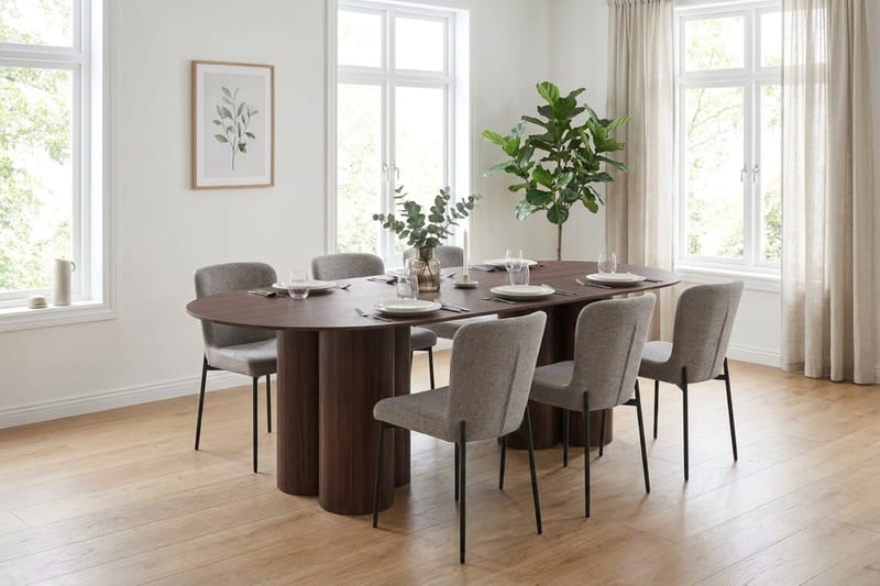 Juno Matgrupp rektangulärt 220 cm Valnöt med 6 Elsie Matstolar - Valnöt/Ljusgrå - Möbler - Matplats - Matgrupp & matbord med stolar
