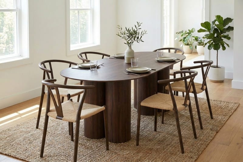 Juno Matgrupp rektangulärt 220 cm Valnöt med 6 Elysia Matstolar - Möbler - Matplats - Matgrupp & matbord med stolar