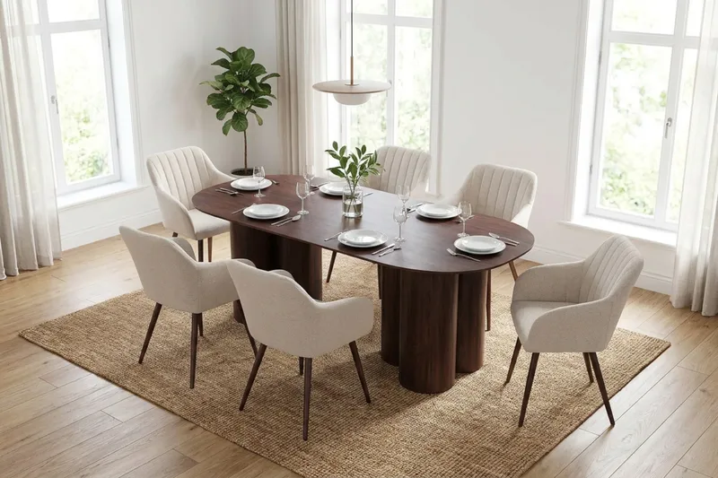 Juno Matgrupp rektangulärt 220 cm Valnöt med 6 Filippa Matstolar - Valnöt - Möbler - Matplats - Matgrupp & matbord med stolar