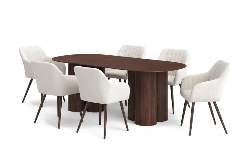Juno Matgrupp rektangulärt 220 cm Valnöt med 6 Filippa Matstolar - Valnöt - Möbler - Matplats - Matgrupp & matbord med stolar