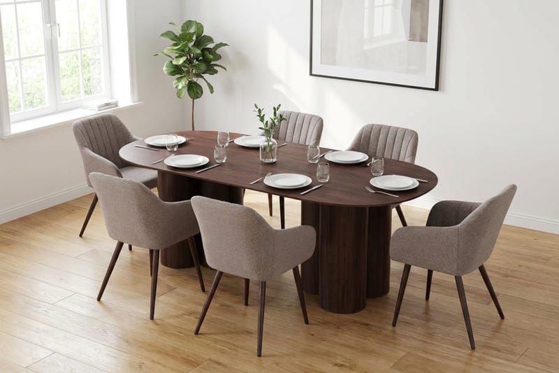 Juno Matgrupp rektangulärt 220 cm Valnöt med 6 Filippa Matstolar - Valnöt - Möbler - Matplats - Matgrupp & matbord med stolar