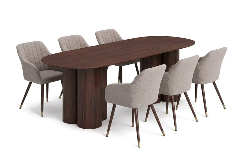 Juno Matgrupp rektangulärt 220 cm Valnöt med 6 Filippa Matstolar - Valnöt - Möbler - Matplats - Matgrupp & matbord med stolar