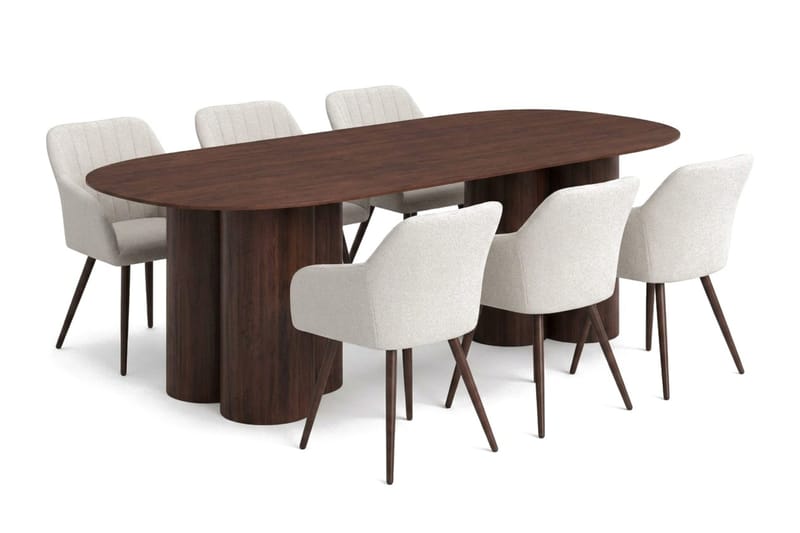 Juno Matgrupp rektangulärt 220 cm Valnöt med 6 Filippa Matstolar - Valnöt - Möbler - Matplats - Matgrupp & matbord med stolar