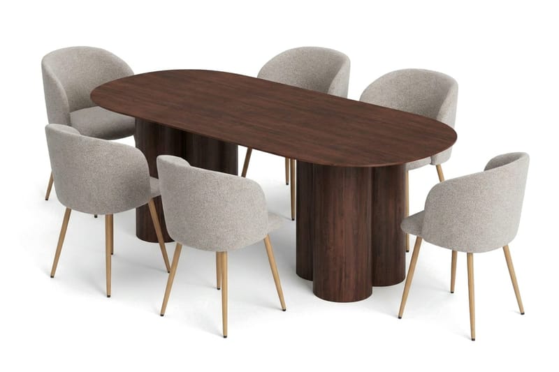 Juno Matgrupp rektangulärt 220 cm Valnöt med 6 Greya Matstolar - Valnöt - Möbler - Matplats - Matgrupp & matbord med stolar