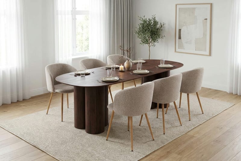 Juno Matgrupp rektangulärt 220 cm Valnöt med 6 Greya Matstolar - Valnöt - Möbler - Matplats - Matgrupp & matbord med stolar