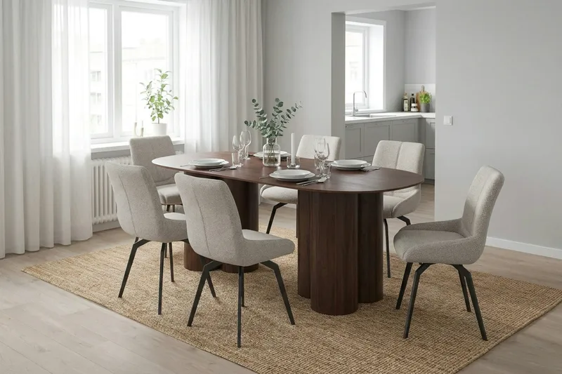 Juno Matgrupp rektangulärt 220 cm Valnöt med 6 Mora Matstolar - Valnöt - Möbler - Matplats - Matgrupp & matbord med stolar