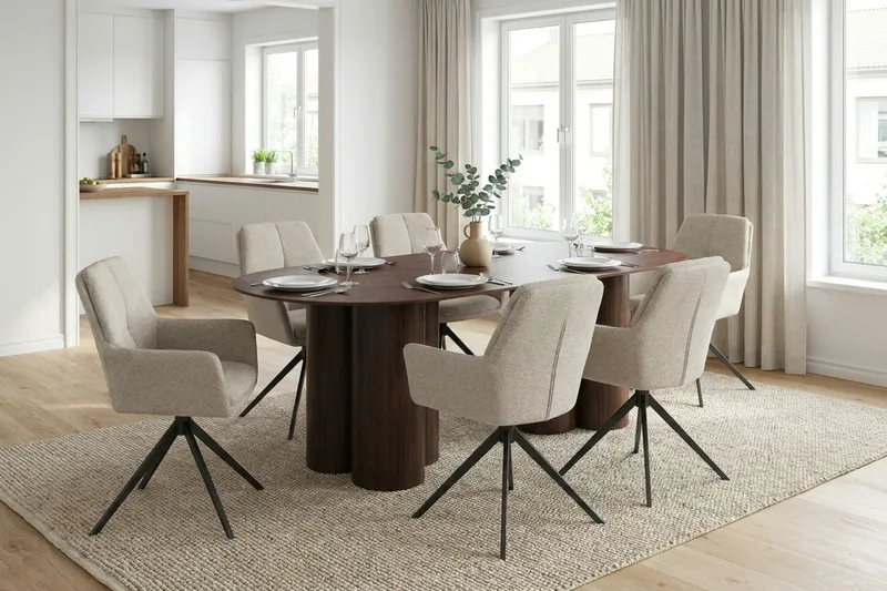 Juno Matgrupp rektangulärt 220 cm Valnöt med 6 Torsby Matstolar - Valnöt - Möbler - Matplats - Matgrupp & matbord med stolar