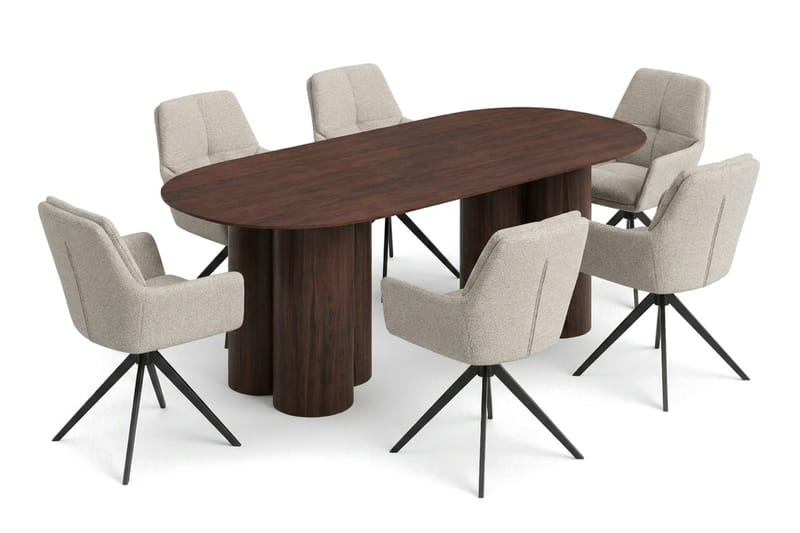 Juno Matgrupp rektangulärt 220 cm Valnöt med 6 Torsby Matstolar - Valnöt - Möbler - Matplats - Matgrupp & matbord med stolar