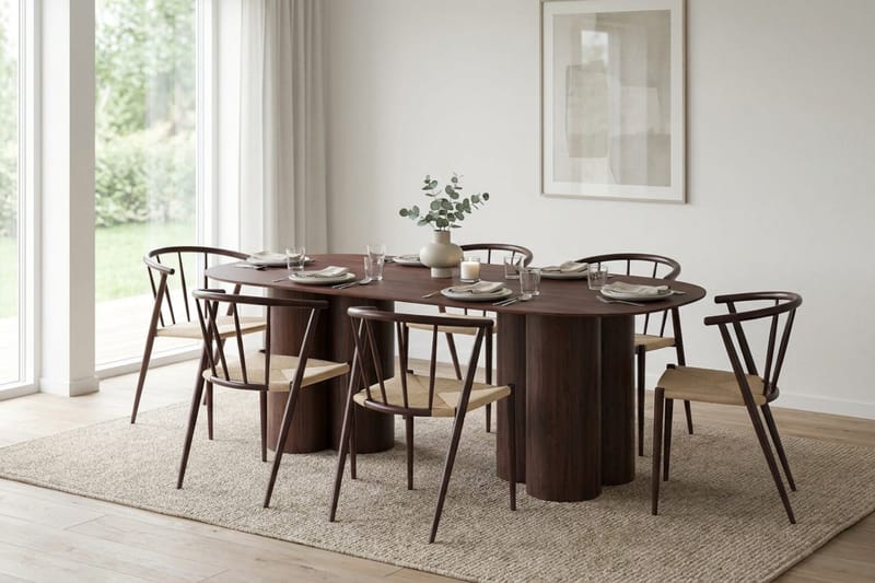 Juno Matgrupp rektangulärt 220 cm Valnöt med 6 Winston Matstolar - Valnöt - Möbler - Matplats - Matgrupp & matbord med stolar