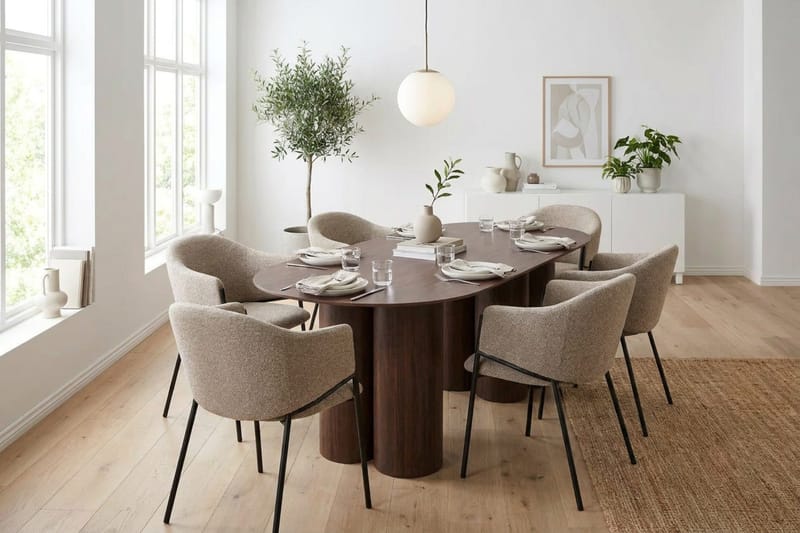 Juno Matgrupp rektangulärt 220 cm Valnöt med 8 Filip Matstolar - Valnöt - Möbler - Matplats - Matgrupp & matbord med stolar