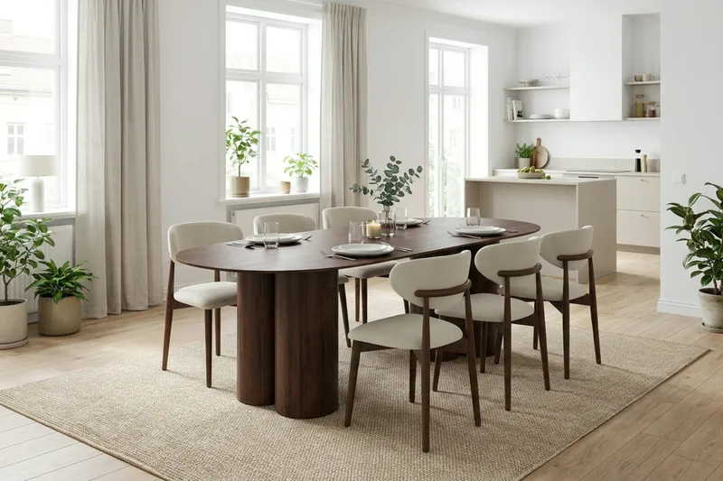 Juno Matgrupp rektangulärt 220 cm Valnöt med 8 Molly Matstolar - Valnöt - Möbler - Matplats - Matgrupp & matbord med stolar