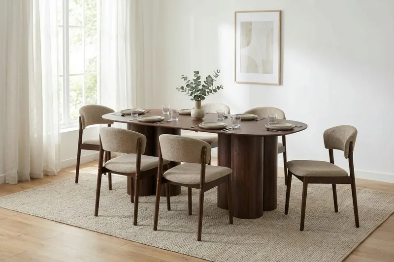 Juno Matgrupp rektangulärt 220 cm Valnöt med 8 Nala Matstolar - Valnöt - Möbler - Matplats - Matgrupp & matbord med stolar