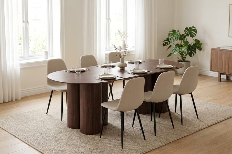 Juno Matgrupp rektangulärt 220 cm Valnöt med 8 Nibe Matstolar - Valnöt - Möbler - Matplats - Matgrupp & matbord med stolar