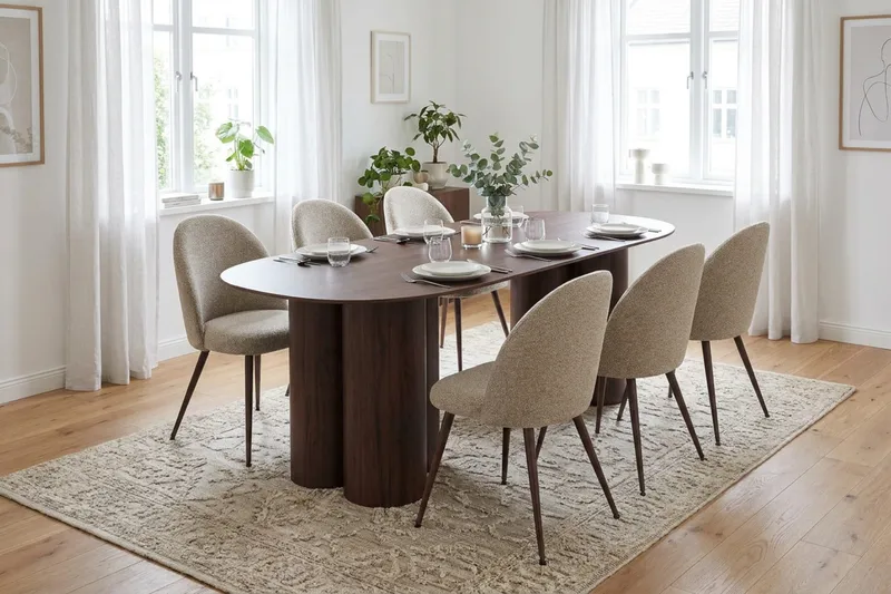 Juno Matgrupp rektangulärt 220 cm Valnöt med 8 Nibe Plus Matstolar - Valnöt - Möbler - Matplats - Matgrupp & matbord med stolar