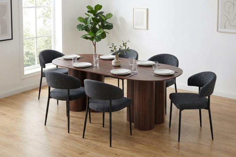 Juno Matgrupp rektangulärt 220 cm Valnöt med 8 Sawako Matstolar - Valnöt - Möbler - Matplats - Matgrupp & matbord med stolar