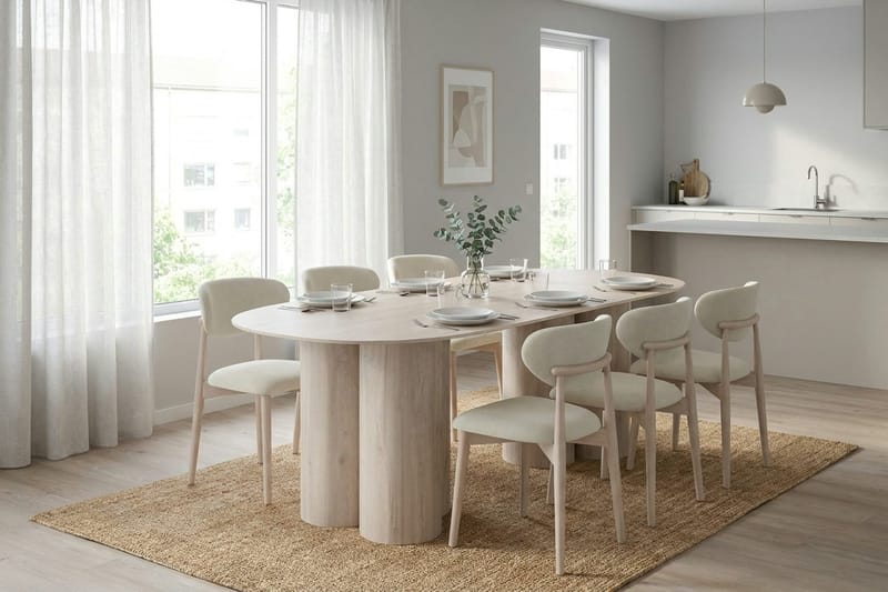 Juno Matgrupp rektangulärt 220 cm Vitlaserad med 6 Molly Matstolar - Vitlaserad - Möbler - Matplats - Matgrupp & matbord med stolar