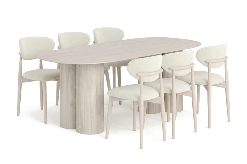 Juno Matgrupp rektangulärt 220 cm Vitlaserad med 6 Molly Matstolar - Vitlaserad - Möbler - Matplats - Matgrupp & matbord med stolar