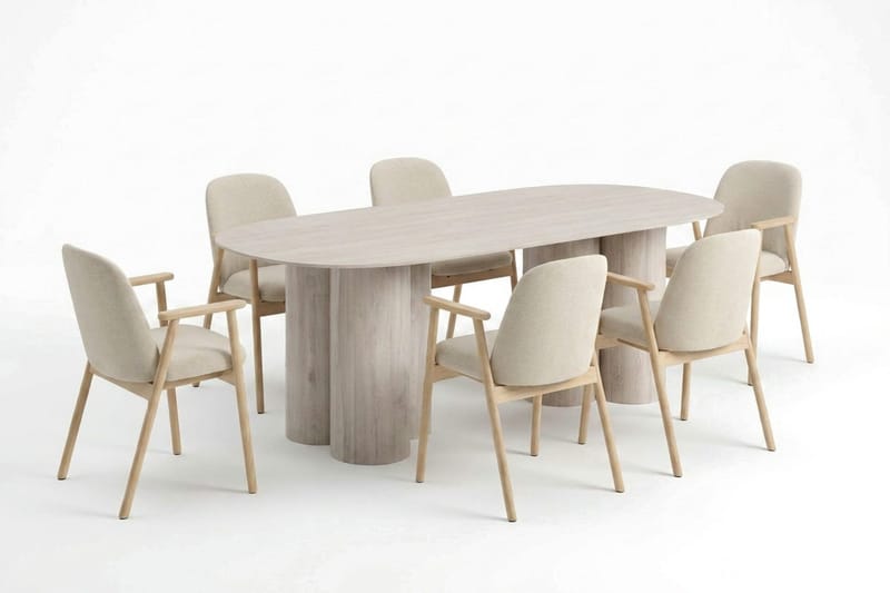 Juno Matgrupp rektangulärt 220 cm Vitlaserad med 6 Reciclar Matstolar - Vitlaserad - Möbler - Matplats - Matgrupp & matbord med stolar