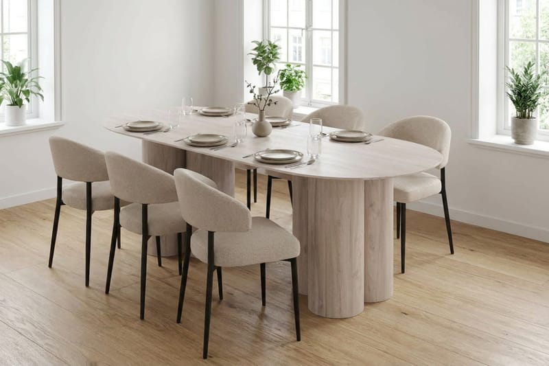 Juno Matgrupp rektangulärt 220 cm Vitlaserad med 6 Sawako Matstolar - Vitlaserad - Möbler - Matplats - Matgrupp & matbord med stolar