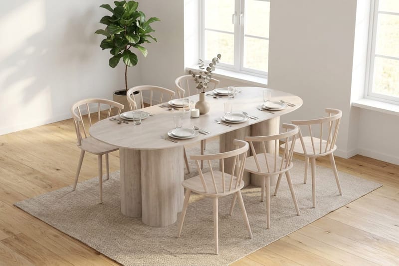Juno Matgrupp rektangulärt 220 cm Vitlaserad med 6 Tyrö Matstolar - Vitlaserad - Möbler - Matplats - Matgrupp & matbord med stolar