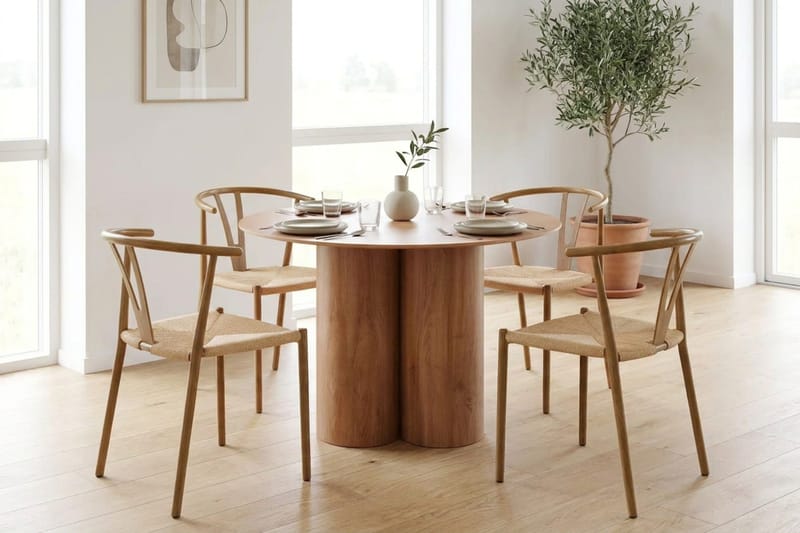 Juno Matgrupp runt 110 cm Ek med 4 Elysia Matstolar - Ek - Möbler - Matplats - Matgrupp & matbord med stolar