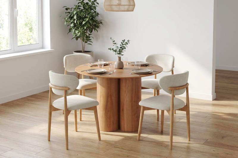 Juno Matgrupp runt 110 cm Ek med 4 Molly Matstolar - Ek - Möbler - Matplats - Matgrupp & matbord med stolar