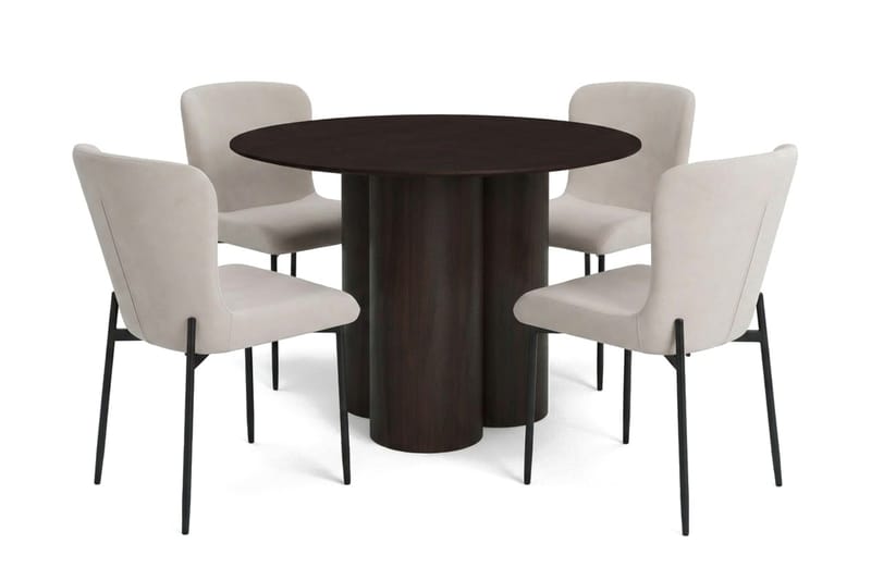 Juno Matgrupp runt 110 cm Rökt Ek med 4 Elsie Matstolar - Rökt ek/Beige - Möbler - Matplats - Matgrupp & matbord med stolar