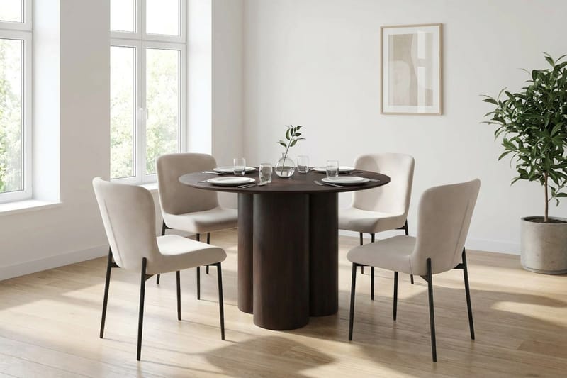 Juno Matgrupp runt 110 cm Rökt Ek med 4 Elsie Matstolar - Rökt ek/Beige - Möbler - Matplats - Matgrupp & matbord med stolar