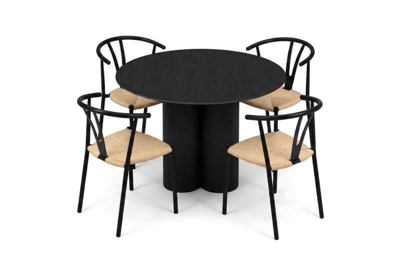 Juno Matgrupp runt 110 cm Svart med 4 Elysia Matstolar - Möbler - Matplats - Matgrupp & matbord med stolar
