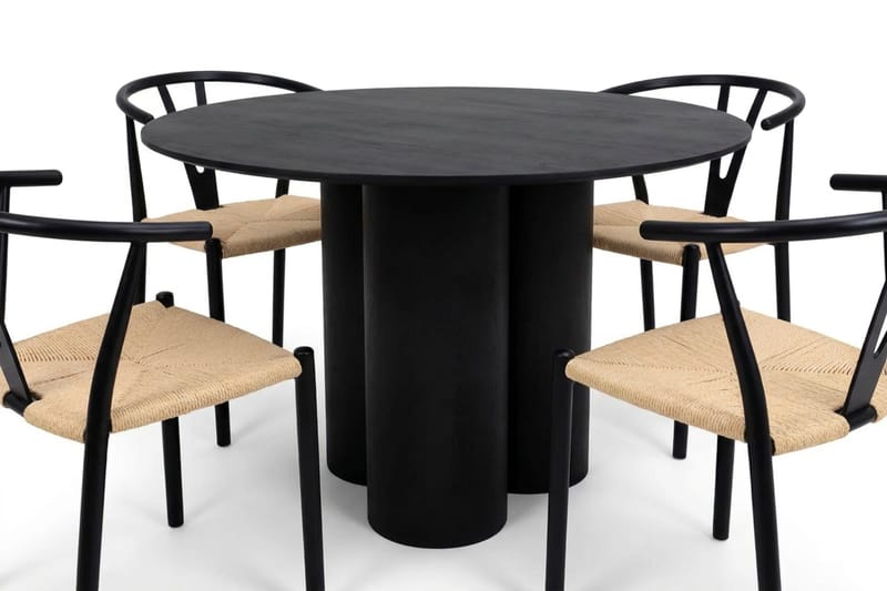 Juno Matgrupp runt 110 cm Svart med 4 Elysia Matstolar - Möbler - Matplats - Matgrupp & matbord med stolar