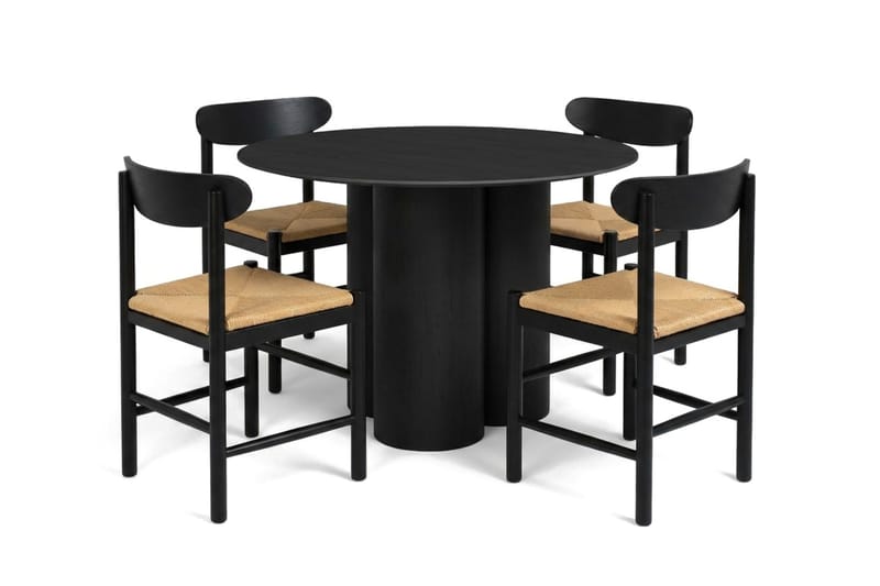 Juno Matgrupp runt 110 cm Svart med 4 Malte Matstolar - Möbler - Matplats - Matgrupp & matbord med stolar