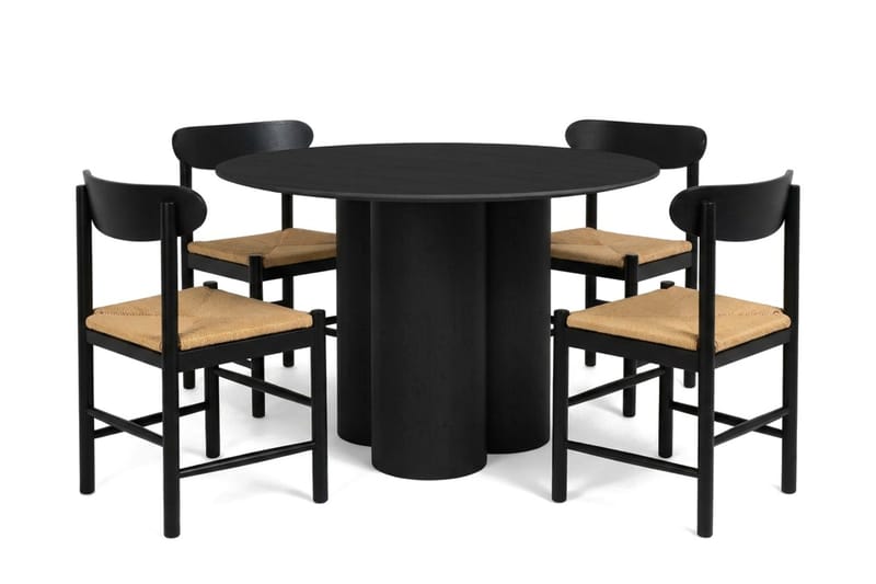 Juno Matgrupp runt 110 cm Svart med 4 Malte Matstolar - Möbler - Matplats - Matgrupp & matbord med stolar