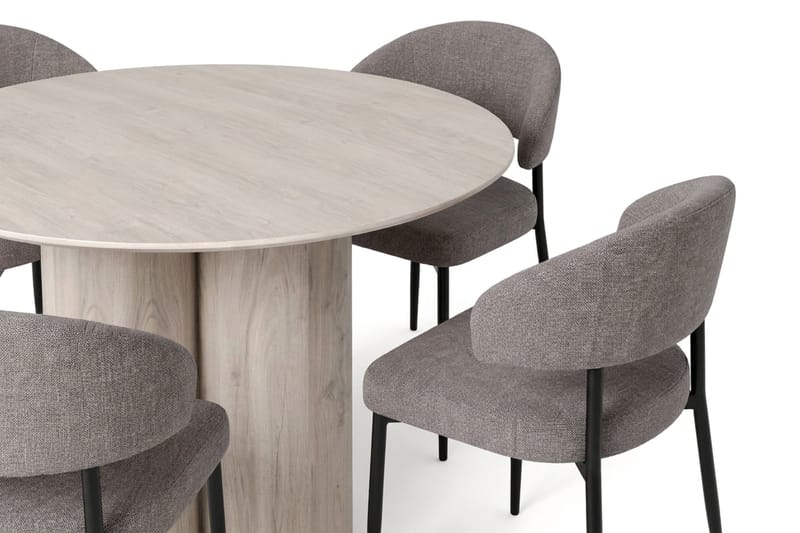 Juno Matgrupp runt 110 cm Vitlaserad med 4 Sawako Matstolar - Vitlaserad - Möbler - Matplats - Matgrupp & matbord med stolar