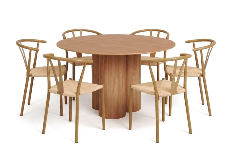 Juno Matgrupp runt 130 cm Ek med 6 Elysia Matstolar - Möbler - Matplats - Matgrupp & matbord med stolar