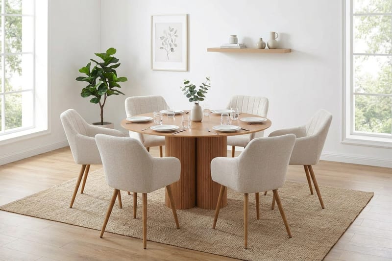 Juno Matgrupp runt 130 cm Ek med 6 Filippa Matstolar - Ek - Möbler - Matplats - Matgrupp & matbord med stolar