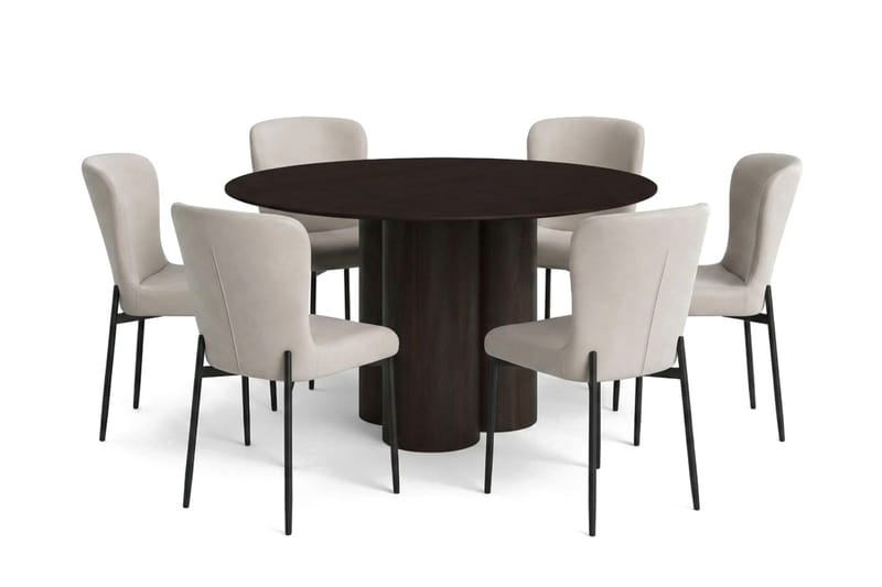 Juno Matgrupp runt 130 cm Rökt Ek med 6 Elsie Matstolar - Rökt ek/Beige - Möbler - Matplats - Matgrupp & matbord med stolar
