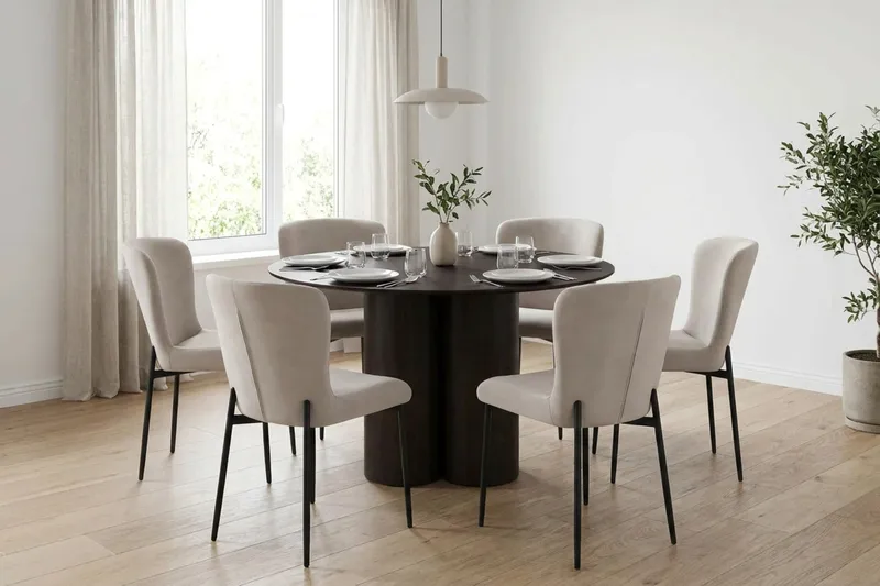 Juno Matgrupp runt 130 cm Rökt Ek med 6 Elsie Matstolar - Rökt ek/Beige - Möbler - Matplats - Matgrupp & matbord med stolar