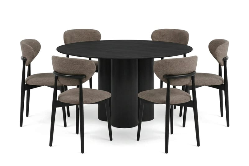 Juno Matgrupp runt 130 cm Svart med 6 Molly Matstolar - Svart - Möbler - Matplats - Matgrupp & matbord med stolar