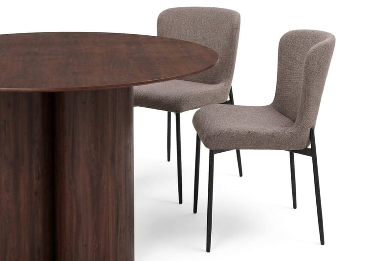 Juno Matgrupp runt 130 cm Valnöt med 6 Elsie Matstolar - Valnöt/Grå - Möbler - Matplats - Matgrupp & matbord med stolar