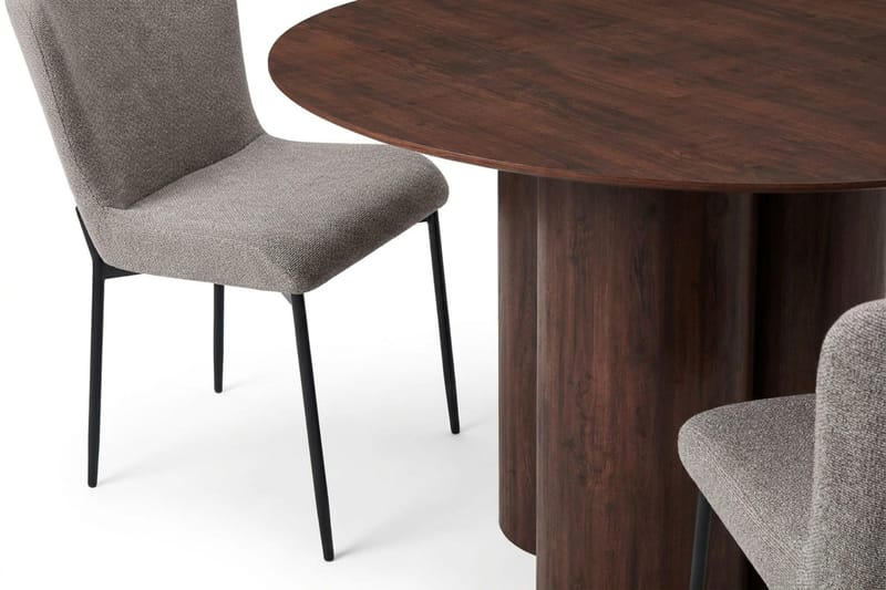 Juno Matgrupp runt 130 cm Valnöt med 6 Elsie Matstolar - Valnöt/Ljusgrå - Möbler - Matplats - Matgrupp & matbord med stolar