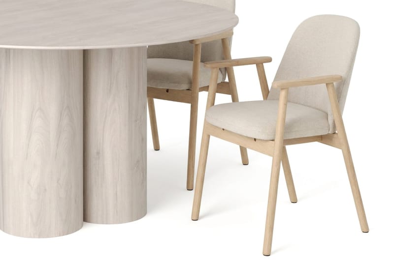 Juno Matgrupp runt 130 cm Vitlaserad med 6 Reciclar Matstolar - Vitlaserad - Möbler - Matplats - Matgrupp & matbord med stolar
