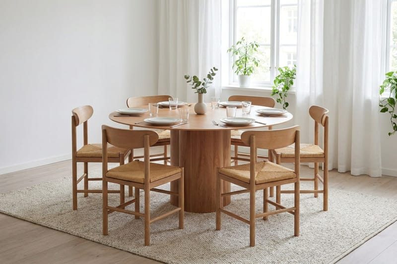 Juno Matgrupp runt 150 cm Ek med 6 Malte Matstolar - Möbler - Matplats - Matgrupp & matbord med stolar