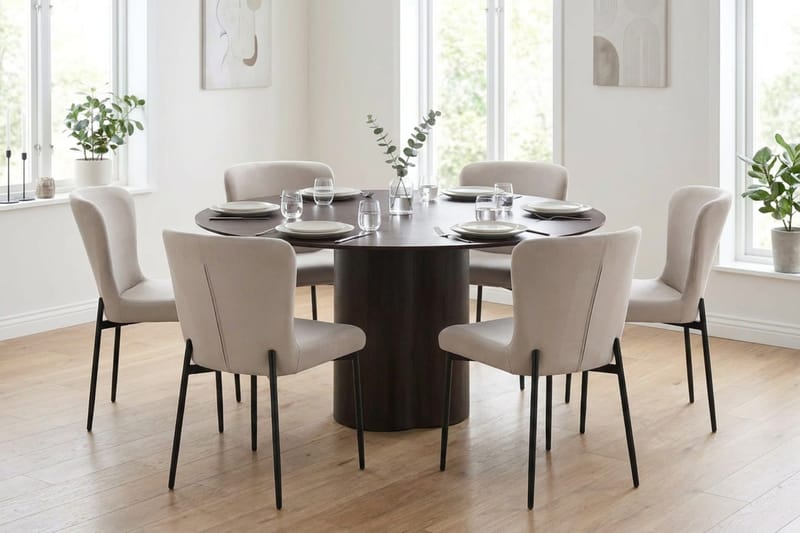 Juno Matgrupp runt 150 cm Rökt Ek med 6 Elsie Matstolar - Rökt ek/Beige - Möbler - Matplats - Matgrupp & matbord med stolar