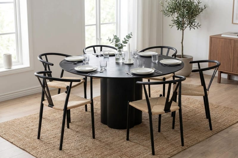 Juno Matgrupp runt 150 cm Svart med 6 Elysia Matstolar - Möbler - Matplats - Matgrupp & matbord med stolar