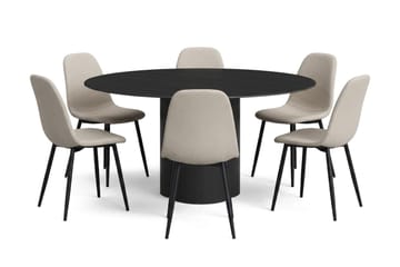 Juno Matgrupp runt 150 cm Svart med 6 Nibe Matstolar - Svartlaserad ek - Möbler - Matplats - Matgrupp & matbord med stolar