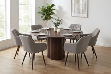 Juno Matgrupp runt 150 cm Valnöt med 6 Filippa Matstolar - Valnöt - Möbler - Matplats - Matgrupp & matbord med stolar