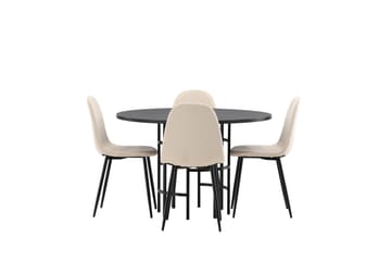 KALISOM Matgrupp  115 cm Rund Beige med 4 DAWNE Stolar - Möbler - Matplats - Matgrupp & matbord med stolar